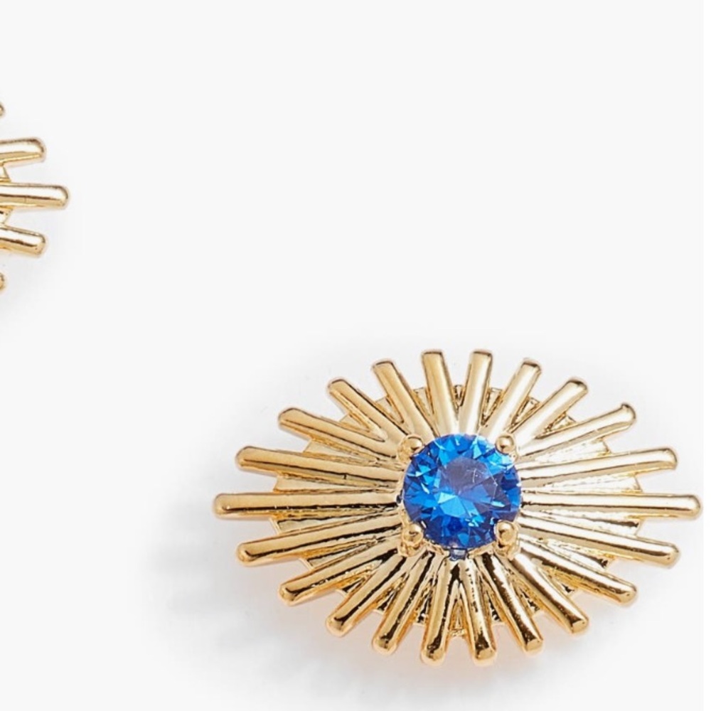NORDSTROM Evil Eye Earrings Gold Studs with Blue Center Stone NIB - Picture 2 of 4